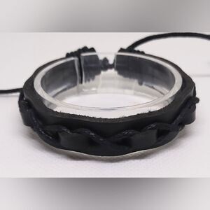 Men's leather bracelet braided‎ black new e48